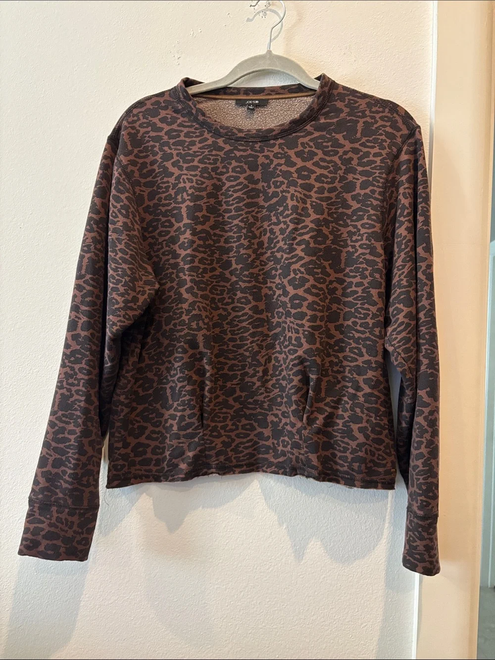 Joe's Jeans Brown & Black Leopard Crewneck Sweatshirt Small Pleated Animal Print